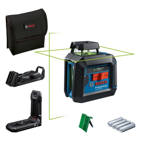Нівелір лазерний Bosch Professional GLL2-20G+LB10+DK10 до 10 ±0.2мм/м зелений промінь IP64 чохлом мішень 0.9кг