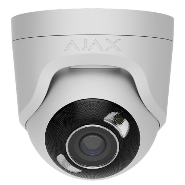 IP-Камера дротова Ajax TurretCam HL white, 8мп, 4мм, гібридне підсвічування IR 50м, білий Led 50м, Poe, True WDR, IP 65, ІЧ 50м, аудіо, 75° до 85°, купольна, бі