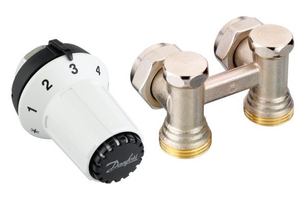 Комплект термостатичний Danfoss RAS-CK + RLV-KS, H-подібний, нижнє підкл, M30x1.5,  1/2", кутовий