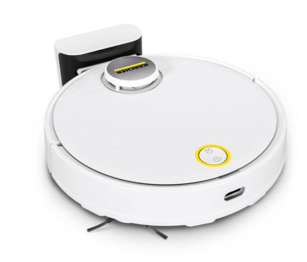 Робот-пилосос Karcher RCV 3, 400Вт, h=9.4см, вологе прибирання, конт пил -0.5л, вода -0.17л, автон. робота до 120хв, вага-3.7кг, НЕРА, білий