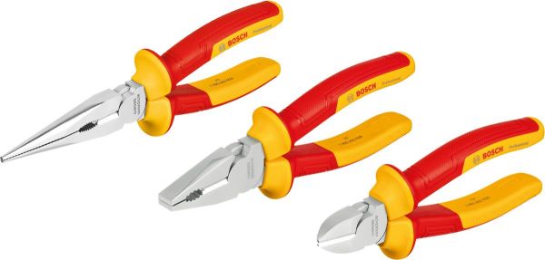 Набір шарнірно-губцевого інструменту Bosch Professional комбіновані плоскогубці, діагональний бокоріз, плоскогубці з довгим носом, VDE набір 3шт