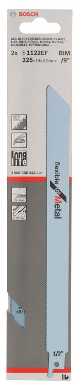 Полотно пиляльне для шабельної пилки Bosch Professional по металу, S 1122 EF, 18TPI, 2шт