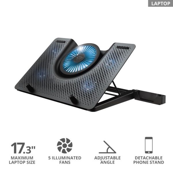 Підставка для ноутбука Trust GXT 1125 Quno, до 17.3", BLUE LED, чорний