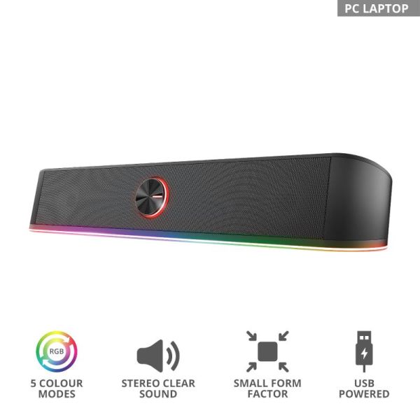 Акустична система Trust GXT 619 Thorne Саундбар, USB/AUX,  RGB, чорний