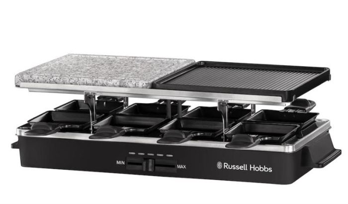 Гриль Russell Hobbs раклетниця Multi Raclette 3in1, 1400Вт, 8 сковорідок, нерж.сталь, чорний