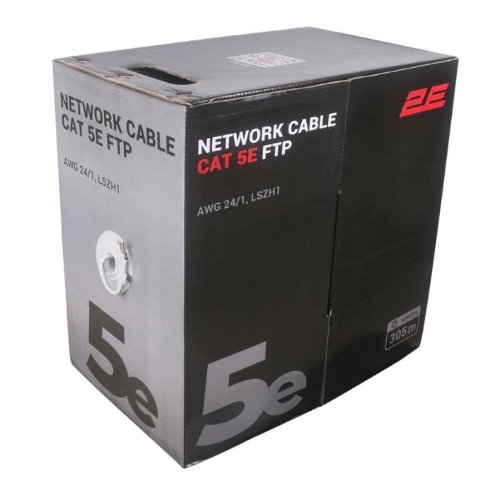 Кабель "вита пара" 2E CAT 5e, FTP, 305м, AWG 23/1, LSZH-1, сірий