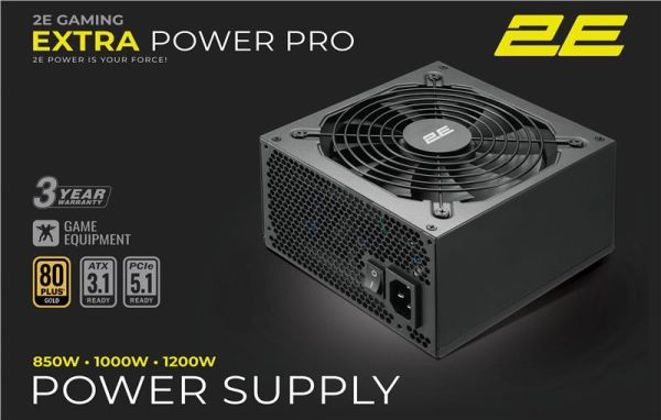 Блок живлення 2E GAMING Extra Power Pro ATX3.1 GEN5.0  (850W), >90%, 80+ Gold, 140мм, 1xMB 24pin(20+4), 2xCPU 8pin(4+4), 3xMolex, 6xSATA, 4xPCIe 8pin(6+2), 1xPC
