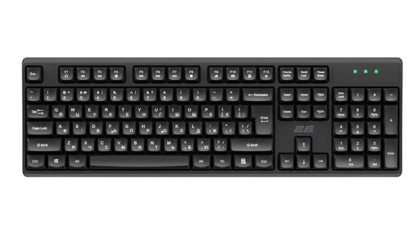 Клавіатура мембранна 2E KS131 104key, USB-A, EN/UK, чорний