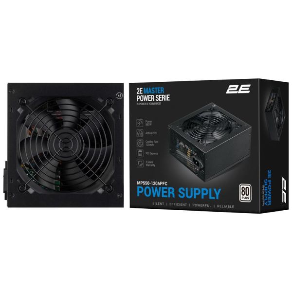 Блок живлення 2E Master Power  (550W), >80%, 80+ White, 120мм, 1xMB 24pin(20+4), 1xCPU 8pin(4+4), 3xMolex, 5xSATA, 2xPCIe 8pin(6+2)