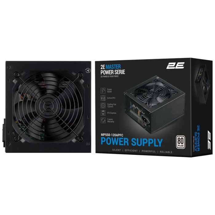 Блок живлення 2E Master Power  (550W), >80%, 80+ White, 120мм, 1xMB 24pin(20+4), 1xCPU 8pin(4+4), 3xMolex, 5xSATA, 2xPCIe 8pin(6+2)