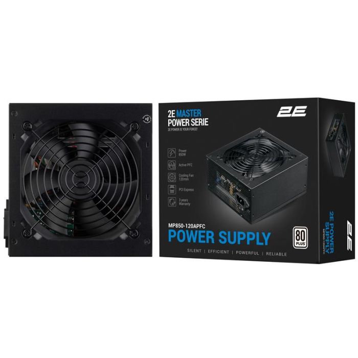 Блок живлення 2E Master Power  (850W), >80%, 80+ White, 120мм, 1xMB 24pin(20+4), 1xCPU 8pin(4+4), 3xMolex, 5xSATA, 4xPCIe 8pin(6+2)