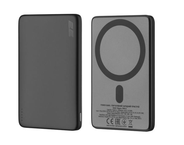 Акумулятор портативний літій-іонний Power Bank 2E Slim Wireless QI 5000мА·год, 18Вт, PD, сірий