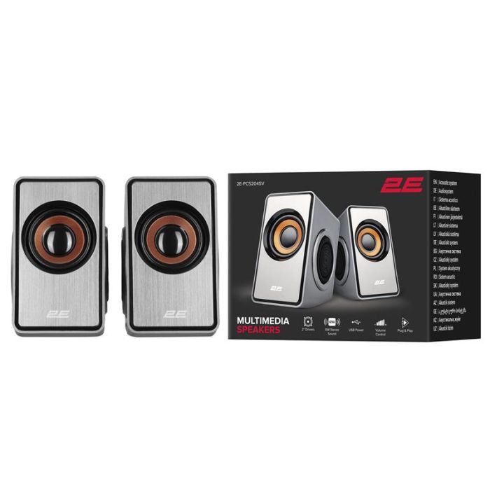 Акустична система 2E PCS204, 2.0, USB, Silver