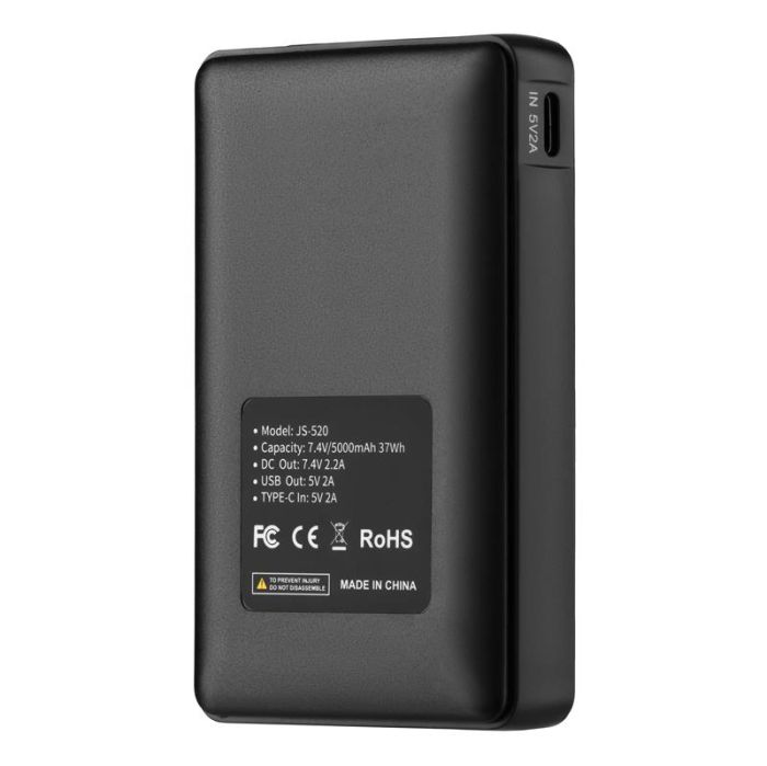 Акумулятор портативний літій-іонний Power Bank 2E 5000 мА·г, USB-A 10W, 7.4В 2.2A для одягу з підігрівом 2E, in USB-C 10W, чорний