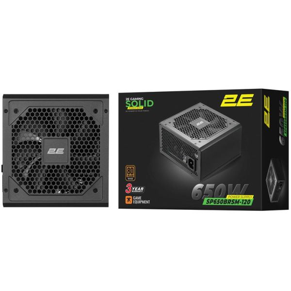 Блок живлення 2E GAMING Solid Power  (650W), >85%, 80+ Bronze, 120мм, 1xMB 24pin(20+4), 2xCPU 8pin(4+4), 3xMolex, 6xSATA, 4xPCIe 8pin(6+2), Semi Modular