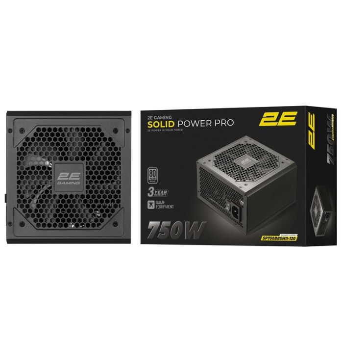 Блок живлення 2E GAMING Solid Power Pro ATX3.1 GEN5.0  (750W), >85%, 80+ Bronze, 120мм, 1xMB 24pin(20+4), 2xCPU 8pin(4+4), 3xMolex, 6xSATA, 4xPCIe 8pin(6+2), 1x