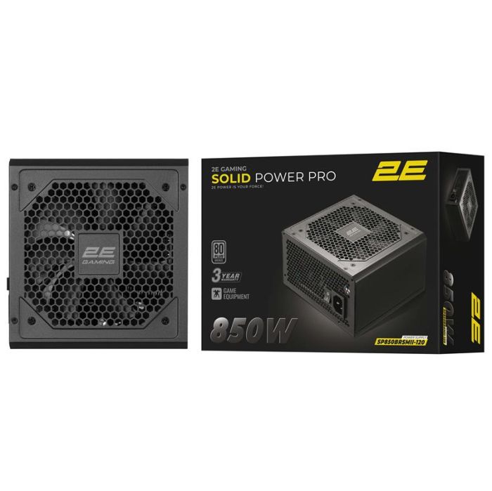 Блок живлення 2E GAMING Solid Power Pro ATX3.1 GEN5.0  (850W), >85%, 80+ Bronze, 120мм, 1xMB 24pin(20+4), 2xCPU 8pin(4+4), 3xMolex, 6xSATA, 4xPCIe 8pin(6+2), 1x
