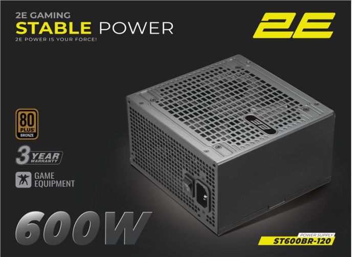 Блок живлення 2E GAMING Stable Power ATX3.1 (600W), >85%, 80+ Bronze, 120мм, 1xMB 24pin(20+4), 2xCPU 8pin(4+4), 3xMolex, 6xSATA, 2xPCIe 8pin(6+2)