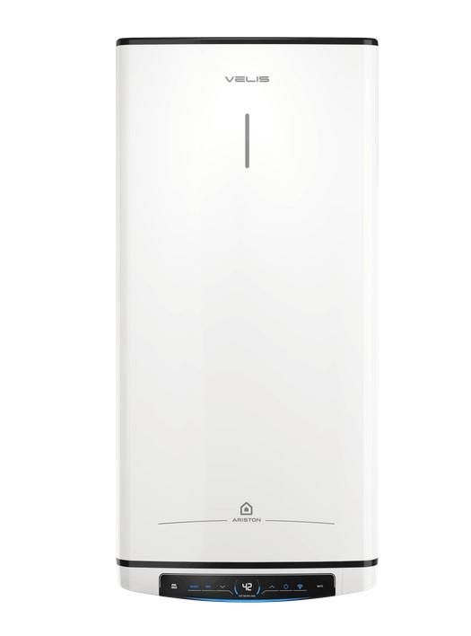 Водонагрівач електр. Ariston плаский слім VELIS PRO DRY WIFI 50 EU, 50л, 2*1,5кВт, сух тен, ун. монтаж, електр. кер-ння, B, Італія, Білий