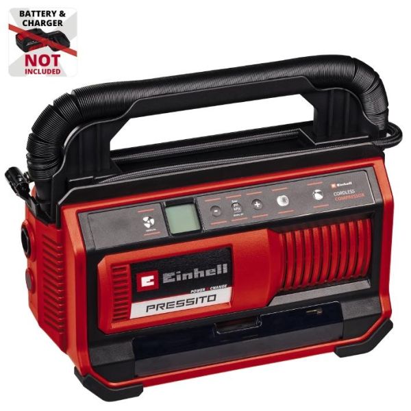 Компресор повітряний Einhell PRESSITO 18/25, акумуляторний 18В PXC, 10.5бар, вис. і низьк. тиск, 2.06кг, без АКБ та ЗП