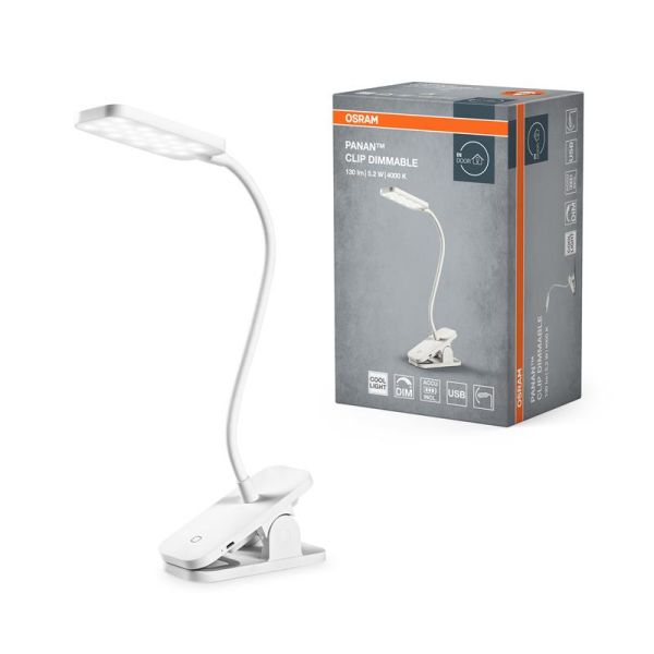 Лампа настільна з акумулятором OSRAM Panan Clip 5.2Вт 4000К 1000мАг USB-A білий