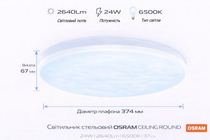 Світильник накладний OSRAM CEILING ROUND 24Вт 6500K1920Лм