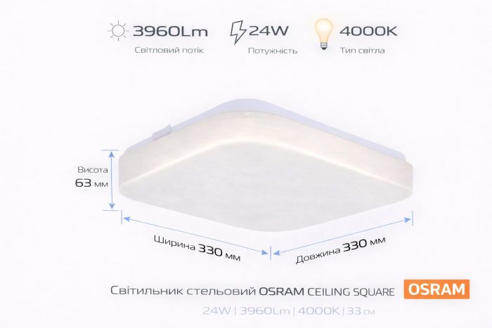Світильник накладний OSRAM CEILING SQUARE 24Вт 4000K 1920Лм