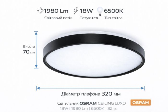 Світильник накладний OSRAM CEILING LUXO 18Вт 6500К чорний