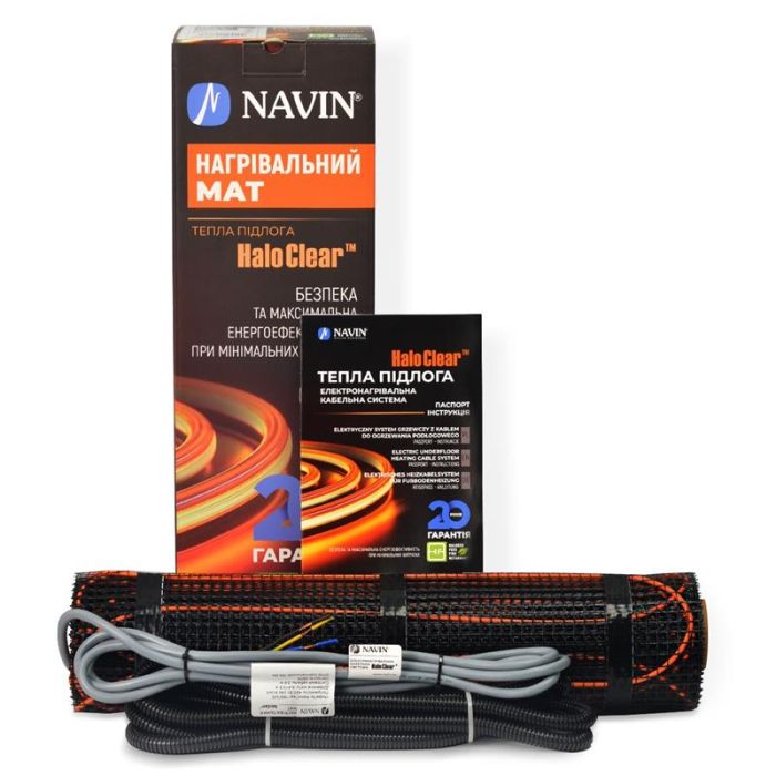 Мат нагрівальний Navin HaloClear 190/175 двожильний для систем опалення 0.9м кв, 0.5х1.8м 175Вт 230В