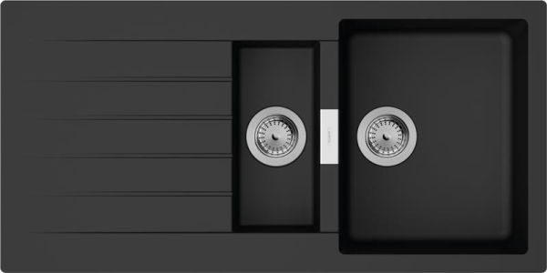 Мийка кухонна Hansgrohe S52, граніт, прямокутник, з крилом, 980х480х190мм, чаша - 1.5, накладна, S520-F530, чорний графіт