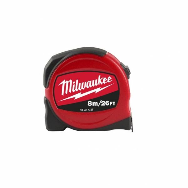 Рулетка Milwaukee Slimline S8-26/25, 8мх25мм, з фіксатором змотування, АБС-пластик