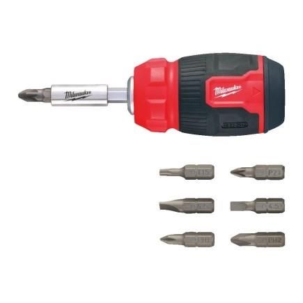 Викрутка Milwaukee, 8 насадок, руків'я двокомпонентне, PH1,PH2,PZ1,PZ2,T15,SL 0.6x4.5,SL 1.2x6.5мм