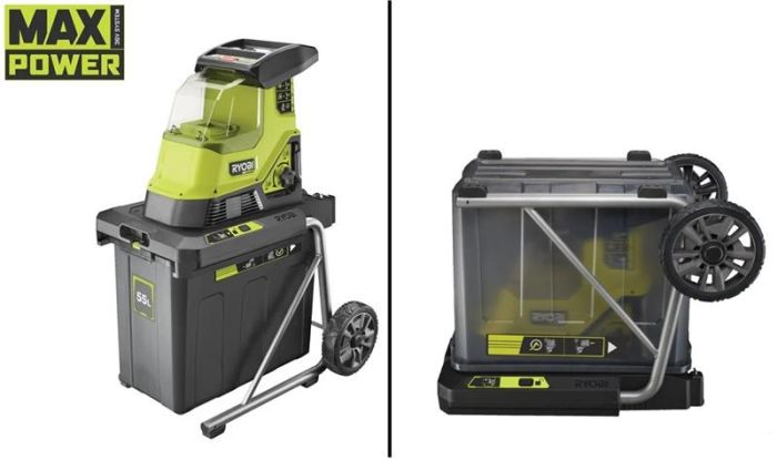 Подрібнювач садовий акумуляторний Max Power Ryobi RY36SHX40-0 36В 40мм 55л фреза низькошумний 18кг без АКБ та ЗП