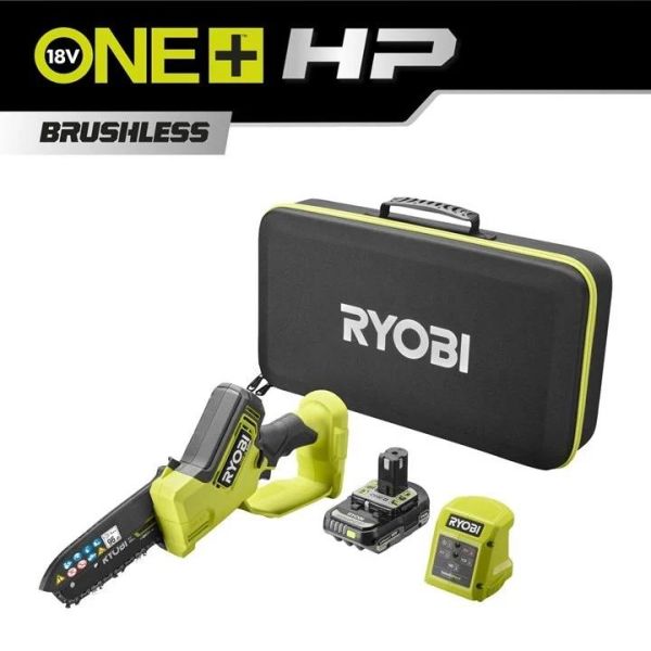 Пила ланцюгова акумуляторна Ryobi ONE+ HP RY18PSX15A-120T 18В акб 1х2А·год ЗП 15см 1.19кг кейс