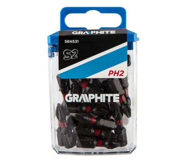 Біти GRAPHITE 1/4", ударні, PH2x25мм, сталь S2 набір 20шт