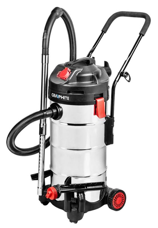 Пилосос професійний GRAPHITE 1500Вт 18кПа контейнер 40л розетка 220В/2000В функція повітродувки колеса IPX4