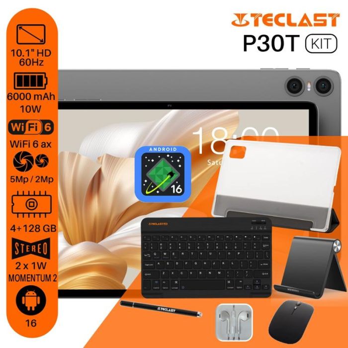 Планшет Teclast P30T KIT 10,1" 4ГБ, 128ГБ, 6000мА•год, Android, сірий
