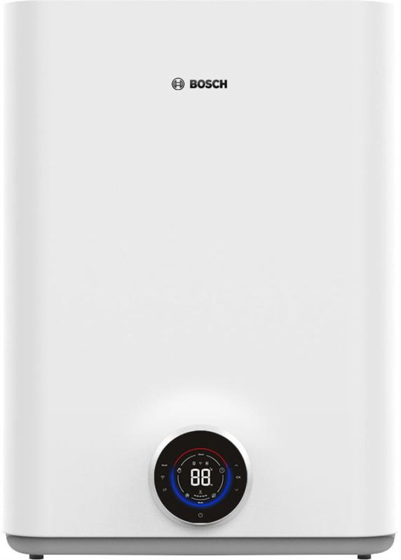 Водонагрівач електр. BOSCH плаский слім Tronic 5500iT, 80л, 1.5кВт, ун. монтаж, електр. кер-ння, Wi-Fi, B, білий