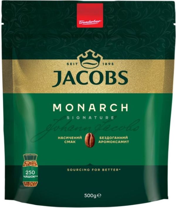 Кава Jacobs розчинна, 500г, Monarch, купаж арабіка/робуста