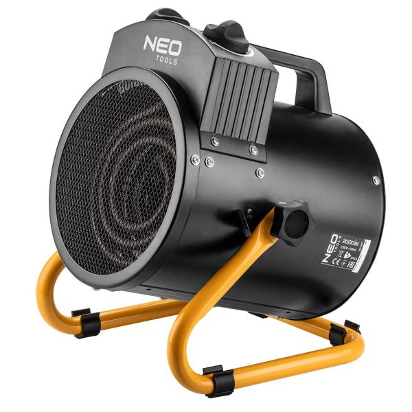 Теплова гармата електрична Neo Tools, 2кВт, 50м2, 330м3/год, нагрів. елемент - нерж. сталь, IPX4, чорний, 2.92кг