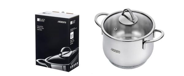 Каструля зі скляною кришкою ARDESTO Black Mars,  2.3л, нержавіюча сталь