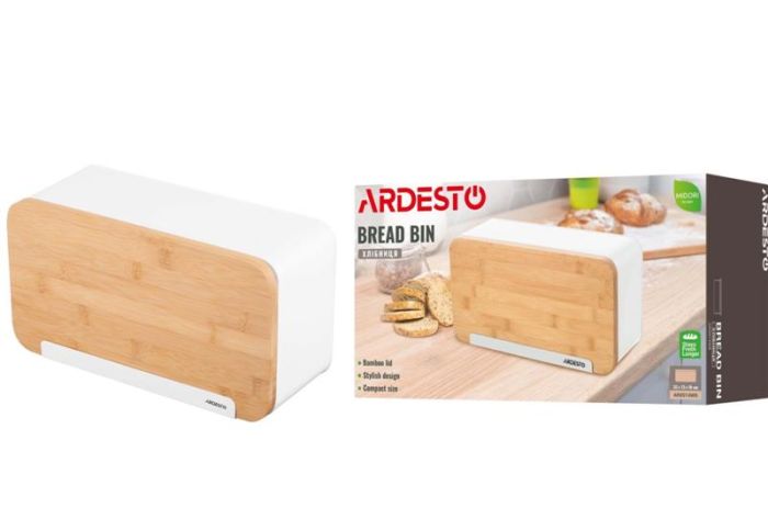 Хлібниця ARDESTO Midori 33х13х18см, метал, бамбук, білий