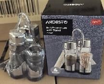 Набір для солі та перцю на підставці Ardesto Gemini, 13см, 4 предмети, нержавіюча сталь, скло, прозорий