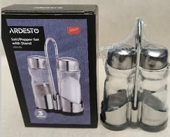 Набір для солі та перцю на підставці Ardesto Gemini, 12см, 3 предмети, нержавіюча сталь, скло, прозорий