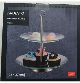 Блюдо 2-х ярусне Ardesto Gemini, 25х25х27см, скло, нержавіюча сталь, прозорий