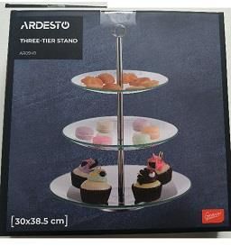 Блюдо 3-х ярусне Ardesto Gemini, 30х30х38.5см, скло, нержавіюча сталь, прозорий