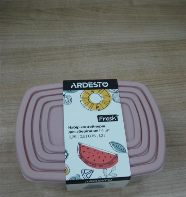 Набір контейнерів для зберігання харчових продуктів ARDESTO Fresh 0.25/0.5/0.75/1.2л, пластик, прямокутна, рожевий