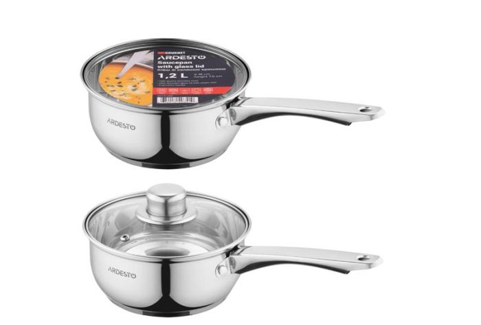 Ківш зі скляною кришкою ARDESTO Gemini Gourmet Aosta, 1.2л, нержавіюча сталь