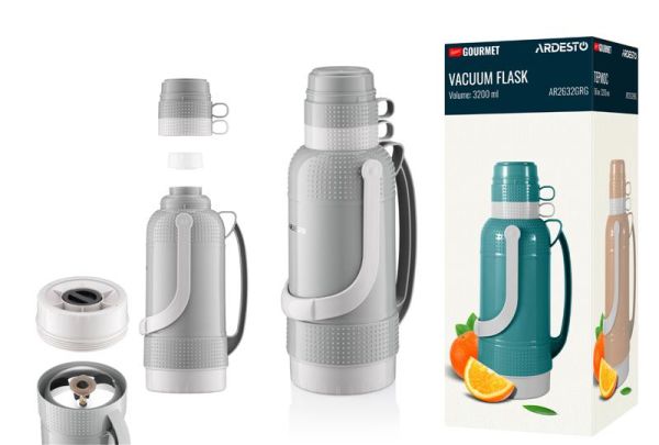Термос ARDESTO Gemini Gourmet, 3200мл, пластик, боросилікатне скло, сірий