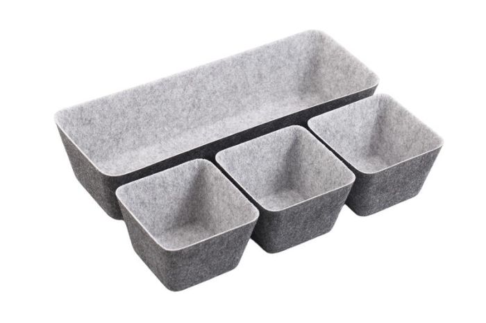Набір контейнерів ARDESTO Prestigio 4 предмети, 38.5x13.5x9cm/12x12x8.5см, фетр, сірий